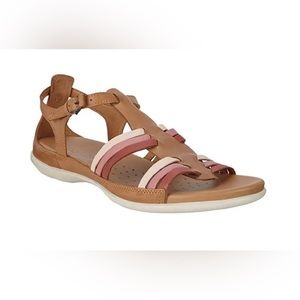 ECCO Flash Size 8 All Lthr tan w mauve & rose straps Comfort Sandals Orig $130